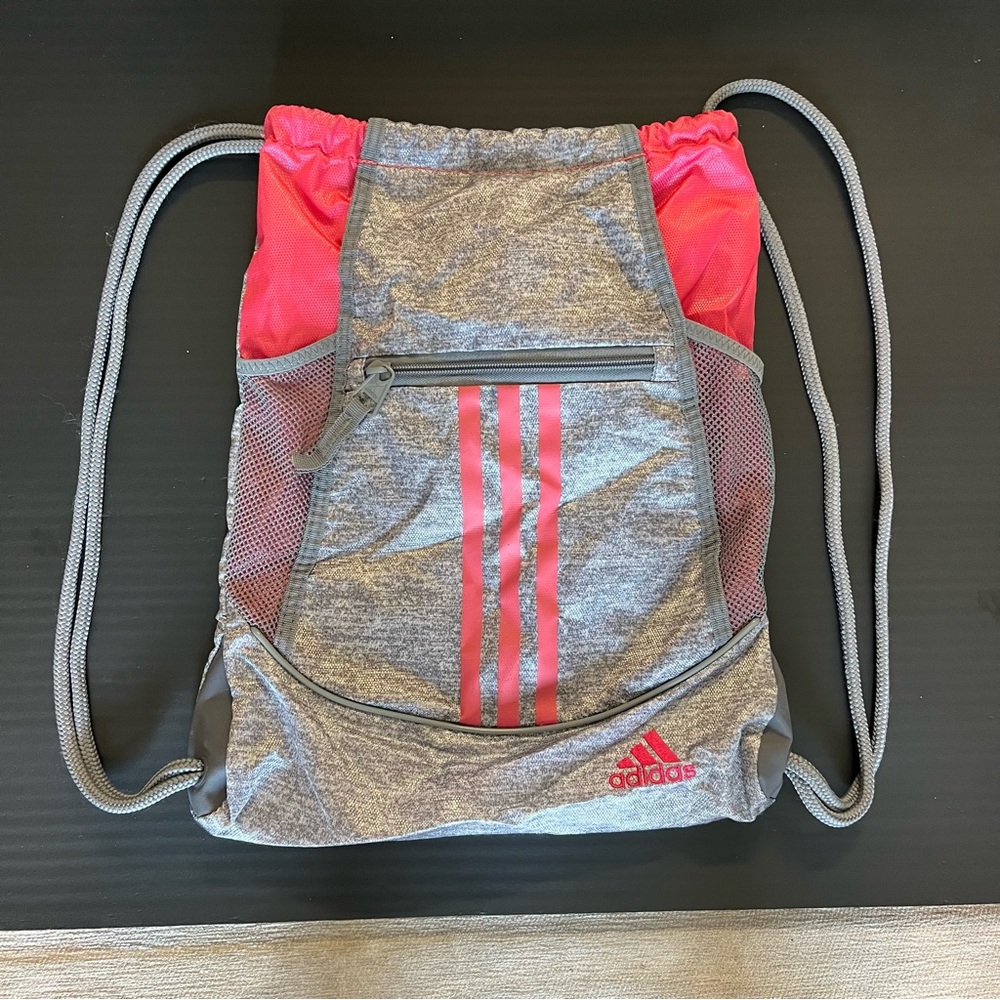 Adidas Gray and Pink Backpack with Athletic Design